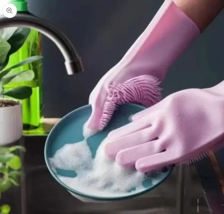 Silicone Non Slip Scrubber Dish Washing Gloves, 1 Pair