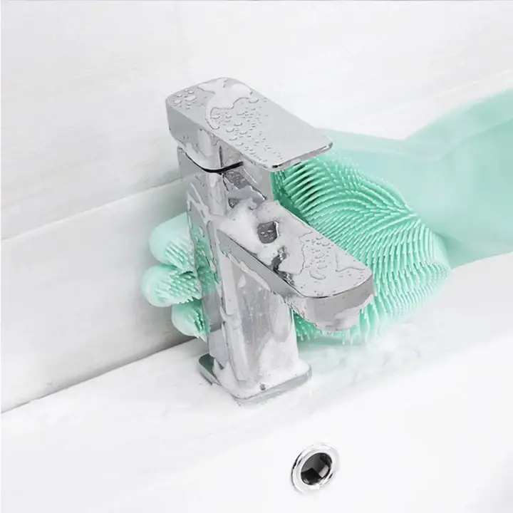 Silicone Non Slip Scrubber Dish Washing Gloves, 1 Pair