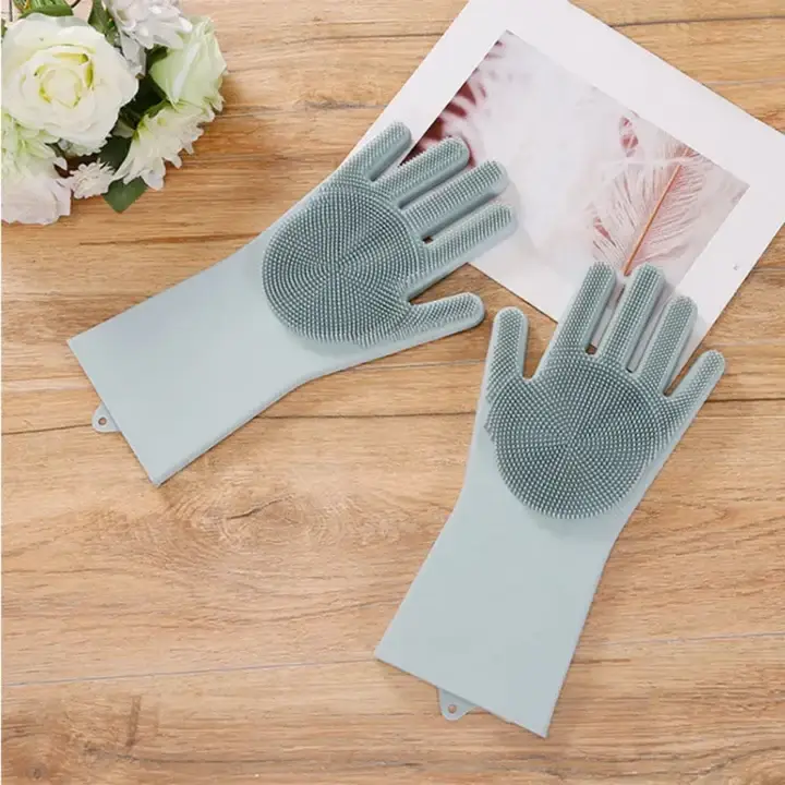 Silicone Non Slip Scrubber Dish Washing Gloves, 1 Pair