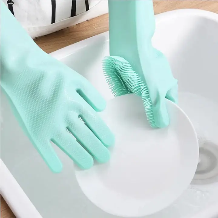 Silicone Non Slip Scrubber Dish Washing Gloves, 1 Pair
