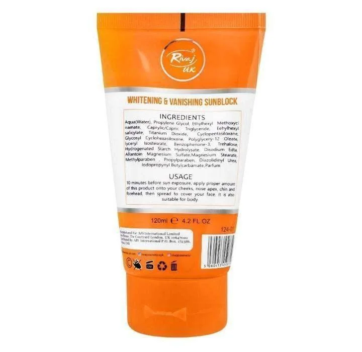 Rivaj UK Whitening Sunblock SPF 60+ Water Resistant 150ml
