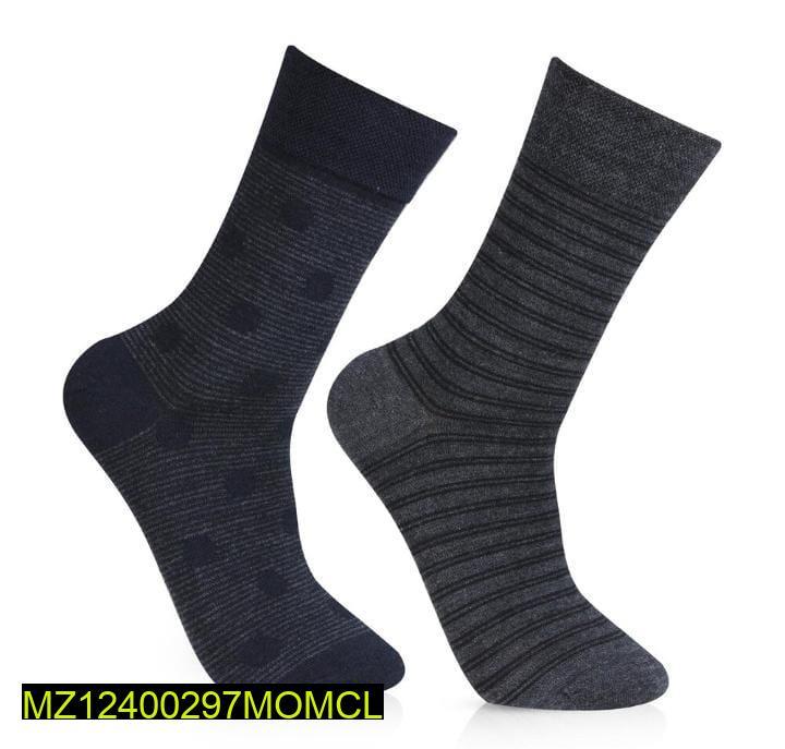 Men Cotton Wool Crew Socks Navy Gray Striped Pack of 2