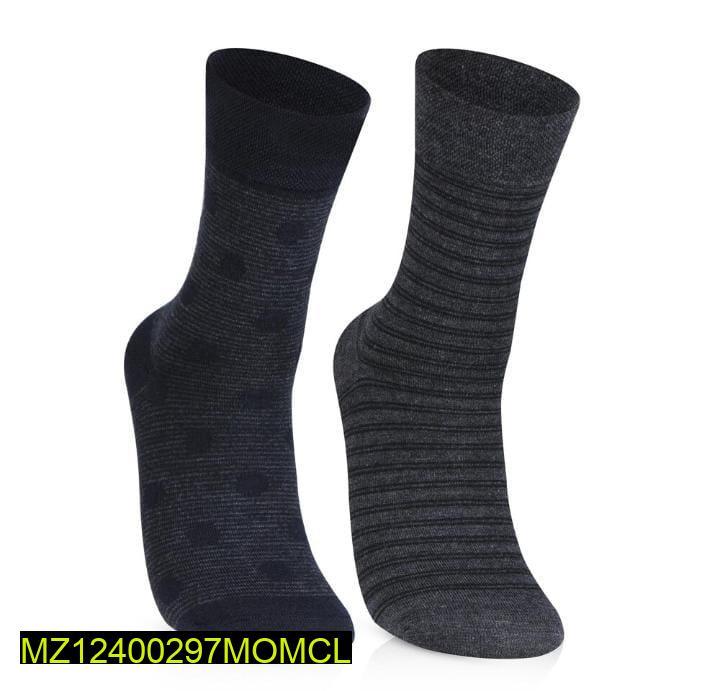 Men Cotton Wool Crew Socks Navy Gray Striped Pack of 2