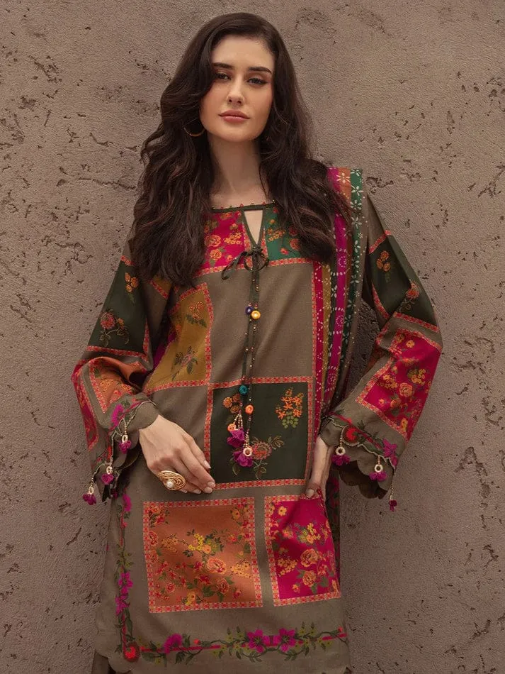 Stylish Printed Lawn Suit - 3 Pcs Set with V-Neck Design