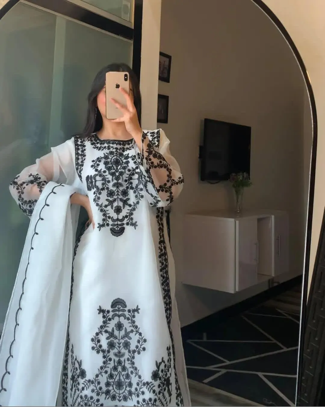 3 Pcs Women's Stitched Organza Embroidered Suit