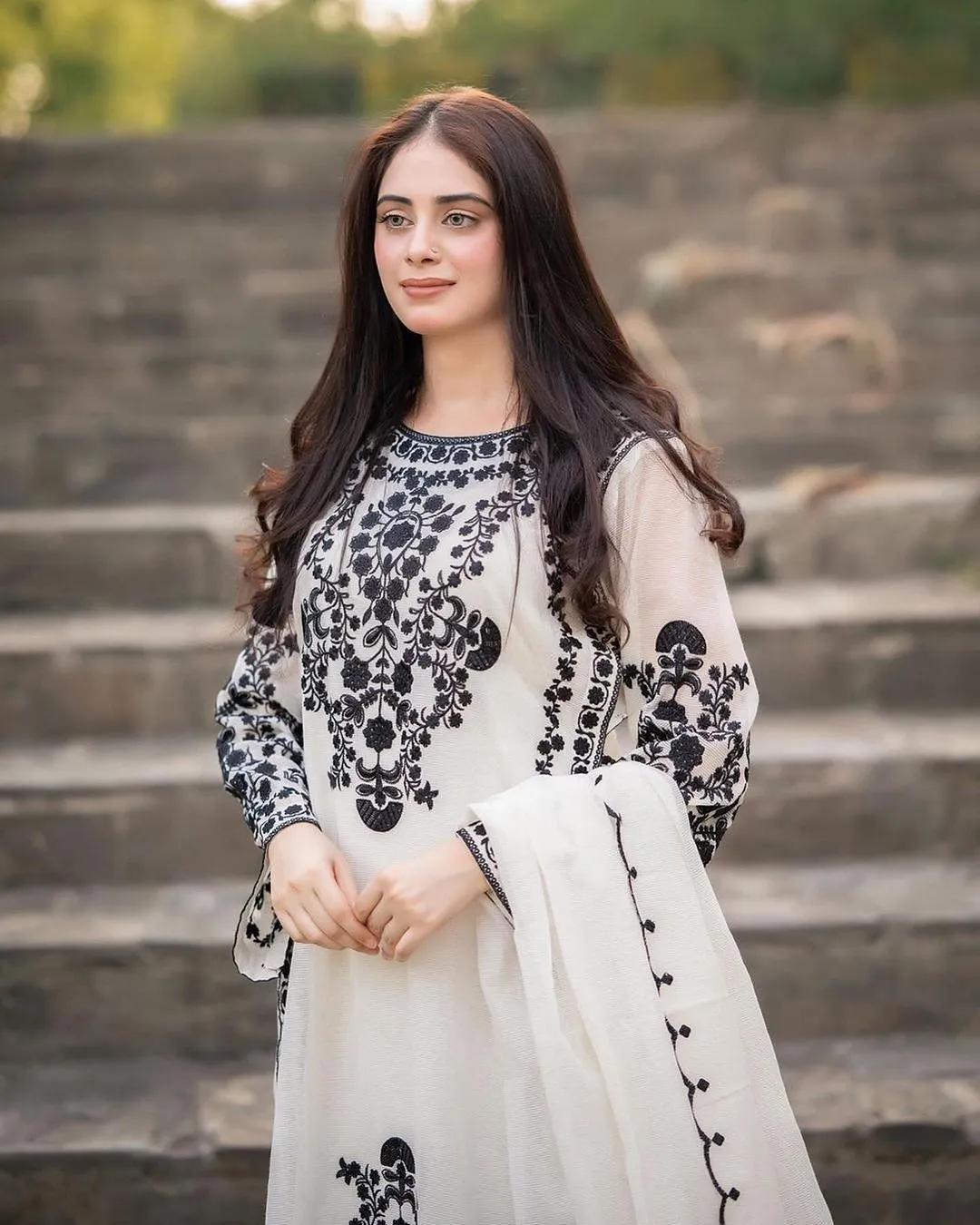3 Pcs Women's Stitched Organza Embroidered Suit