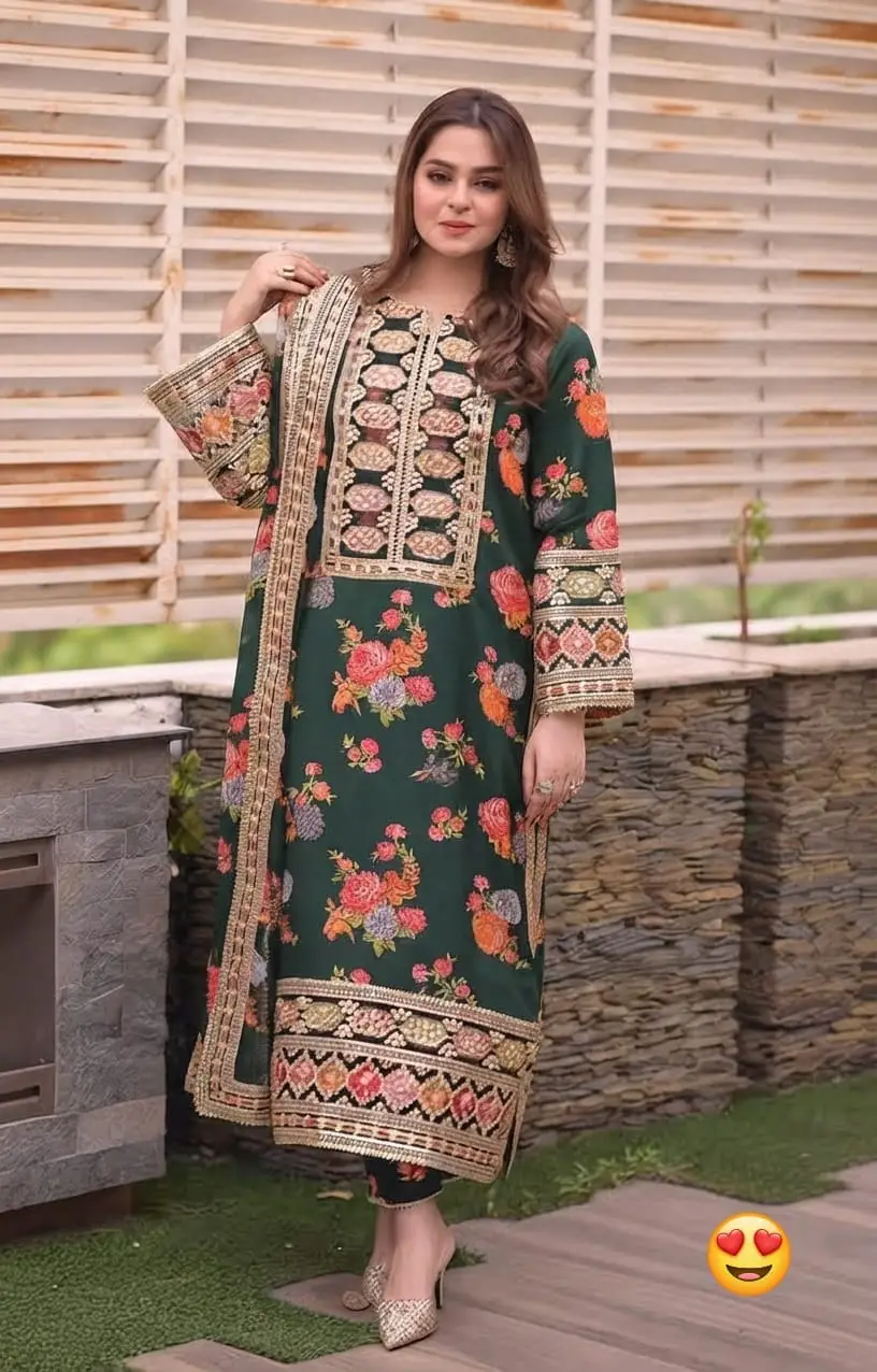 3 Pcs Women's Stitched Raw Silk Patch Work Suit