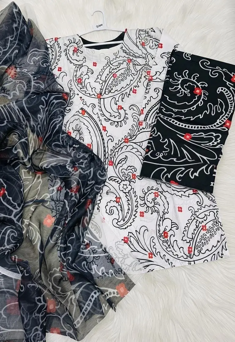 3 Pcs Women's Stitched Lawn Printed Suit