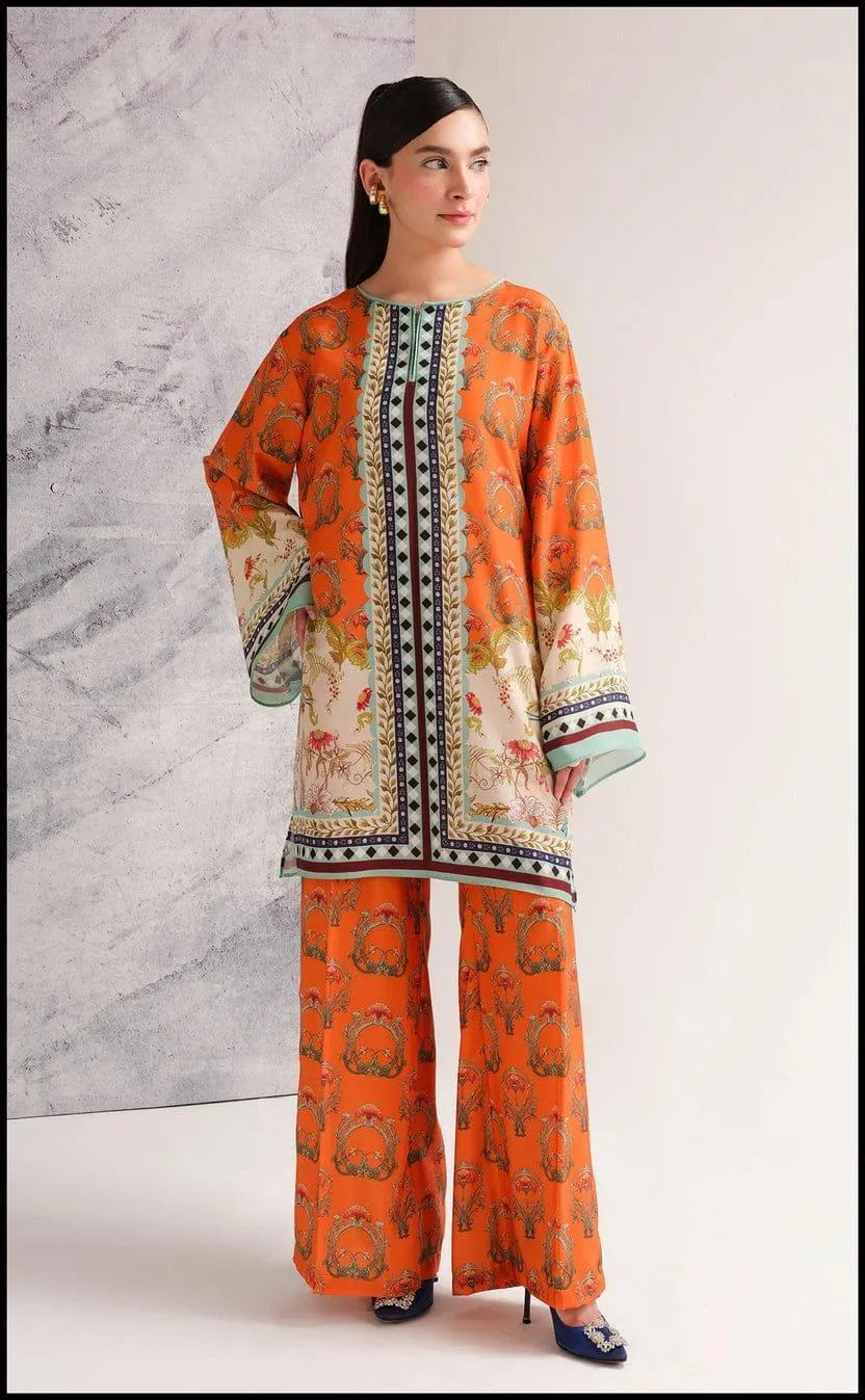 Orange Printed Swiss Lawn 2Pc Shirt & Flapper Set