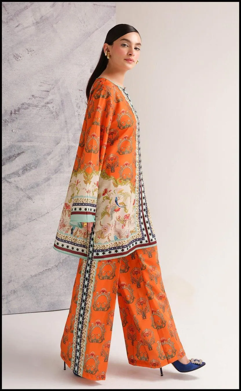 Orange Printed Swiss Lawn 2Pc Shirt & Flapper Set
