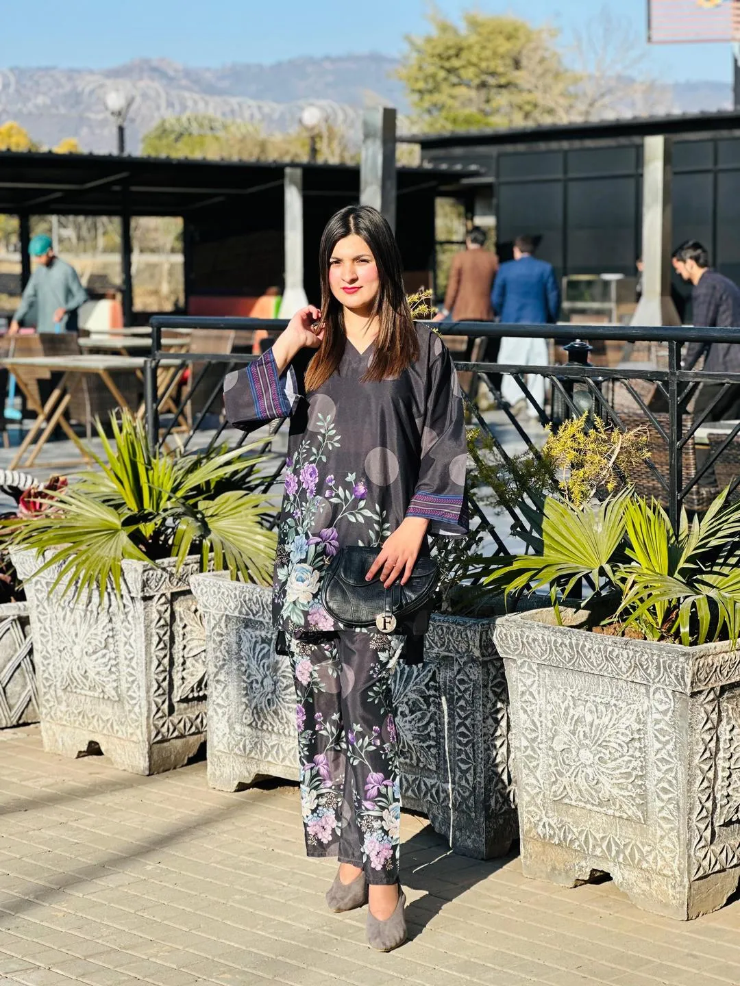 2 Pcs Women's Stitched Swiss Lawn Printed Shirt And Trouser