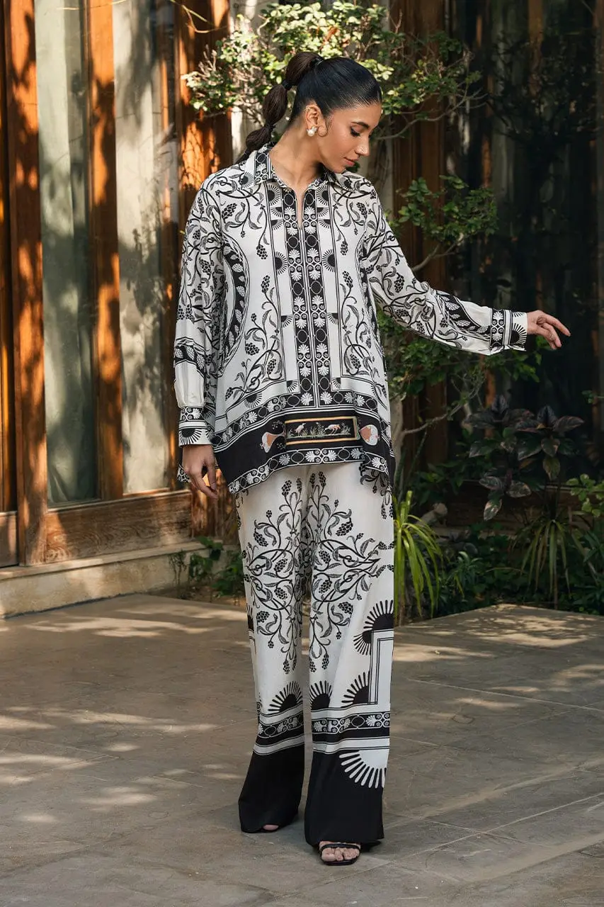 2 Pcs Women's Stitched Swiss Lawn Printed Shirt And Trouser