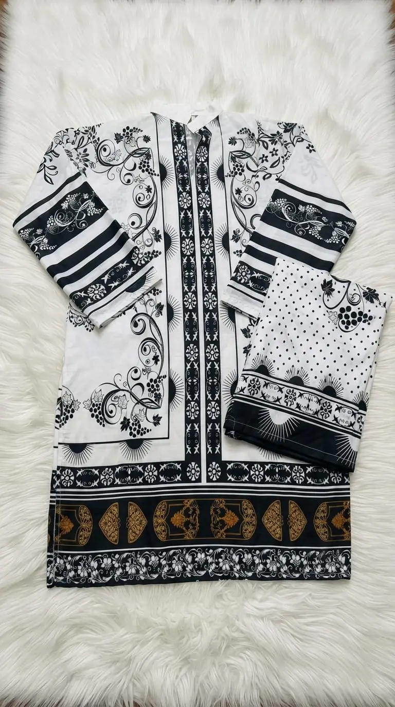 2 Pcs Women's Stitched Swiss Lawn Printed Shirt And Trouser
