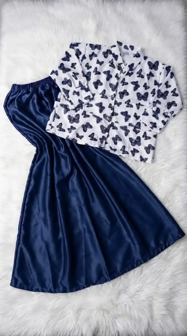 2 Pcs Women's Stitched Raw Silk Printed Skirt And Top