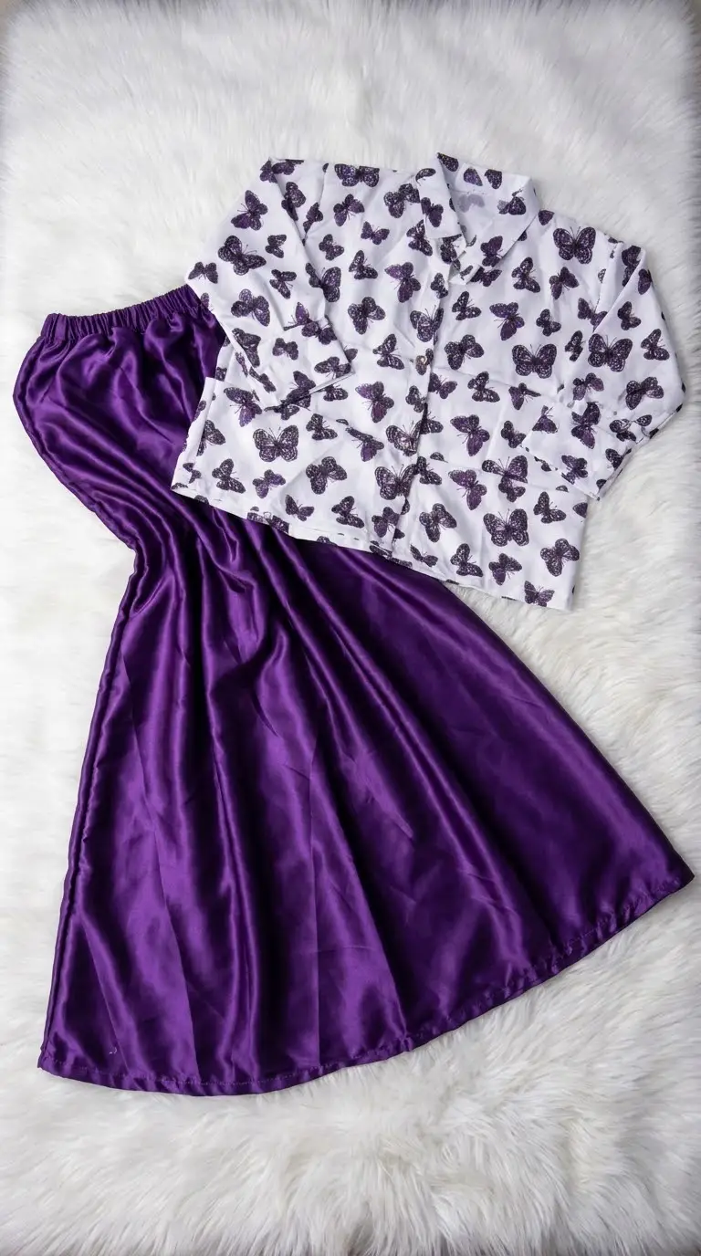 2 Pcs Women's Stitched Raw Silk Printed Skirt And Top