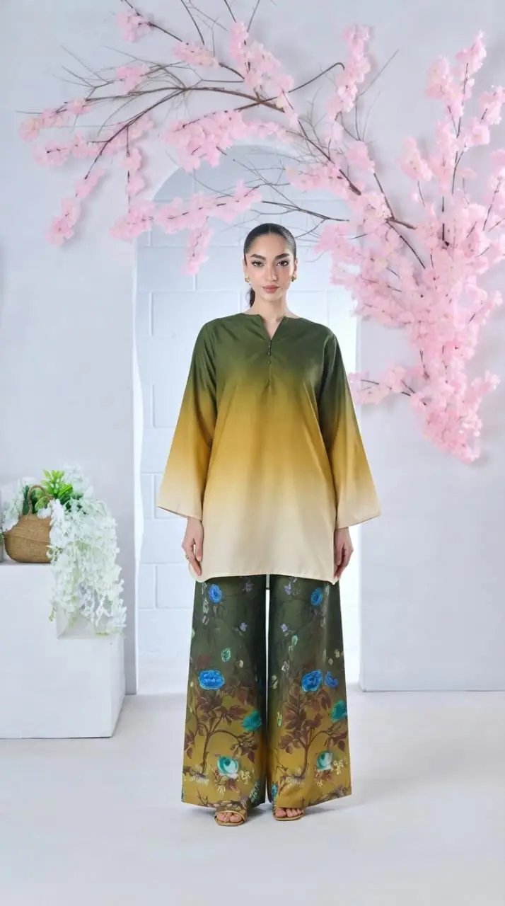 2 Pcs Women's Stitched Lawn Printed Co-Ord Set