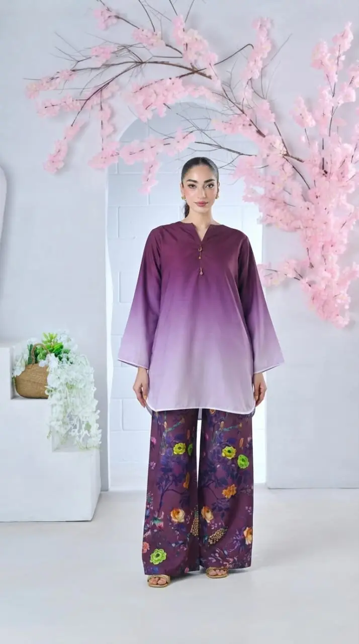 2 Pcs Women's Stitched Lawn Printed Co-Ord Set