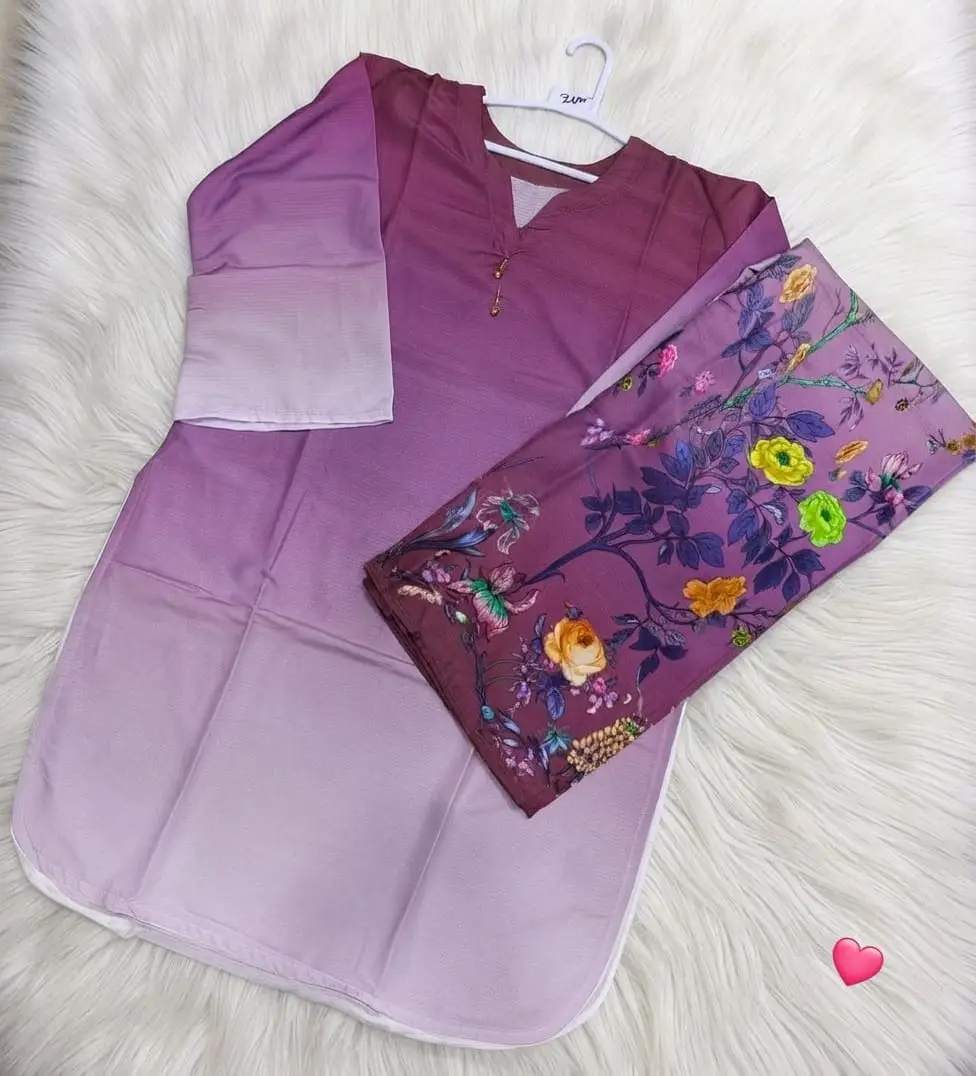 2 Pcs Women's Stitched Lawn Printed Co-Ord Set