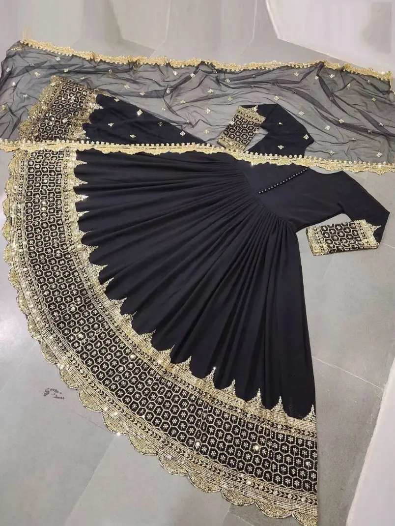 3 Pcs Women's Stitched Chiffon Sequins Embroidered Maxi Suit