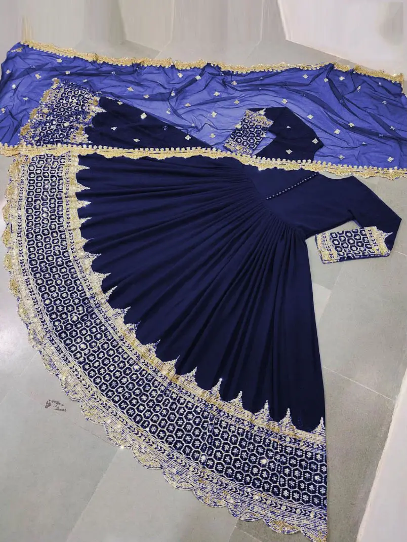 3 Pcs Women's Stitched Chiffon Sequins Embroidered Maxi Suit