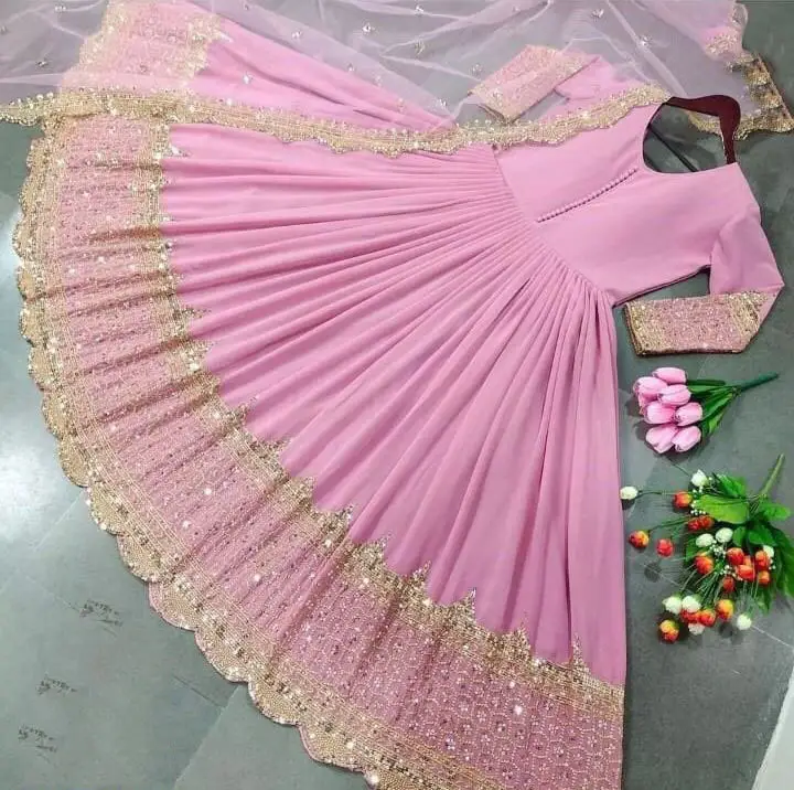 3 Pcs Women's Stitched Chiffon Sequins Embroidered Maxi Suit