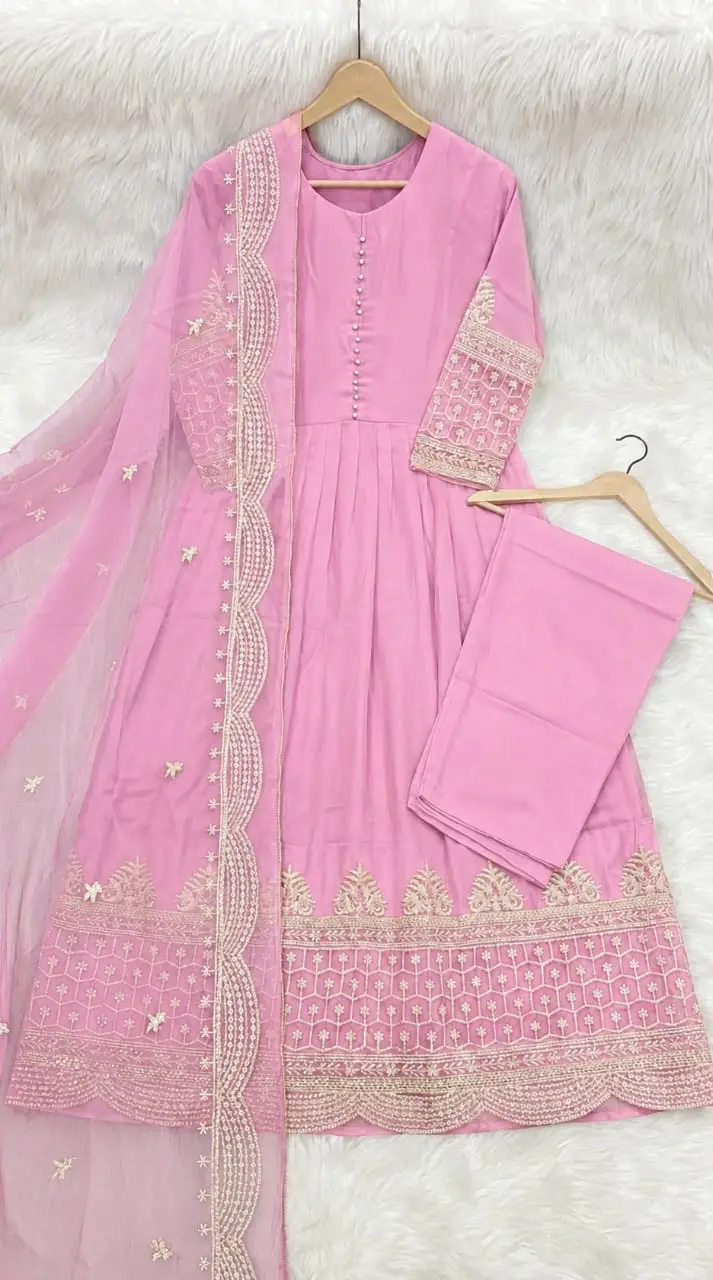 3 Pcs Women's Stitched Chiffon Sequins Embroidered Maxi Suit