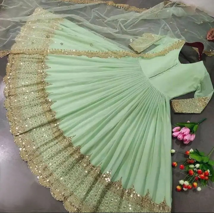 3 Pcs Women's Stitched Chiffon Sequins Embroidered Maxi Suit