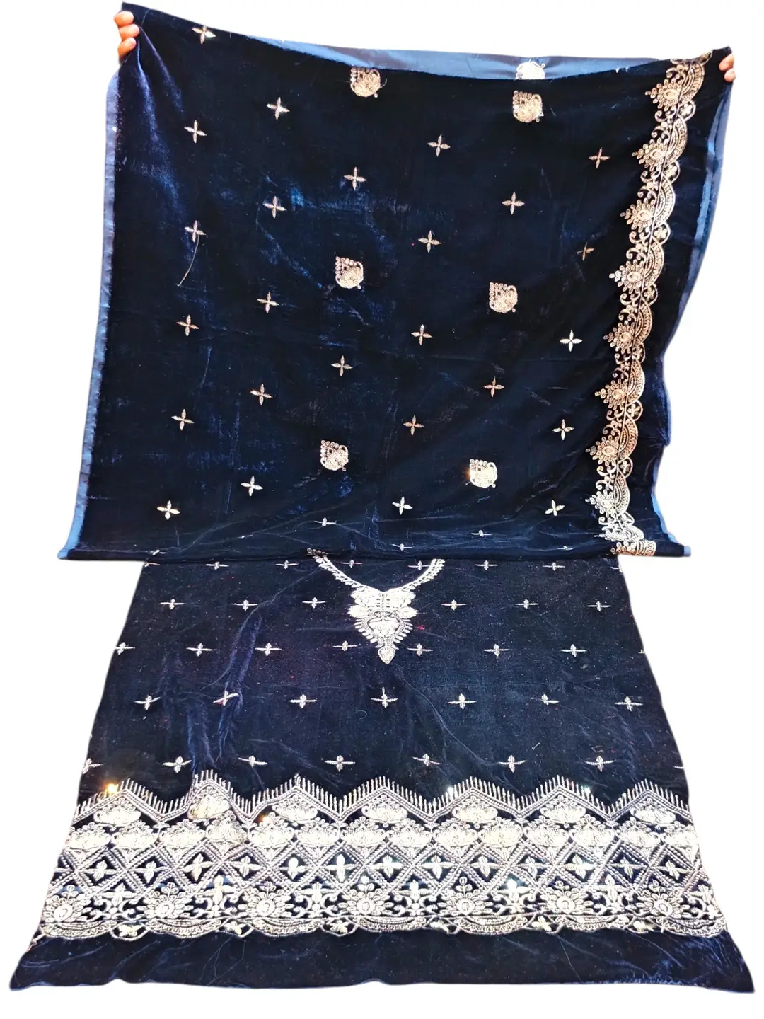 3 Pcs Women's Unstitched Sequins Embroidered Suit