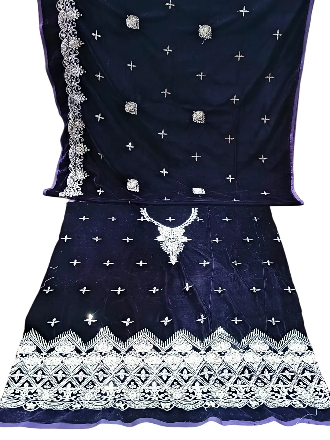 3 Pcs Women's Unstitched Sequins Embroidered Suit
