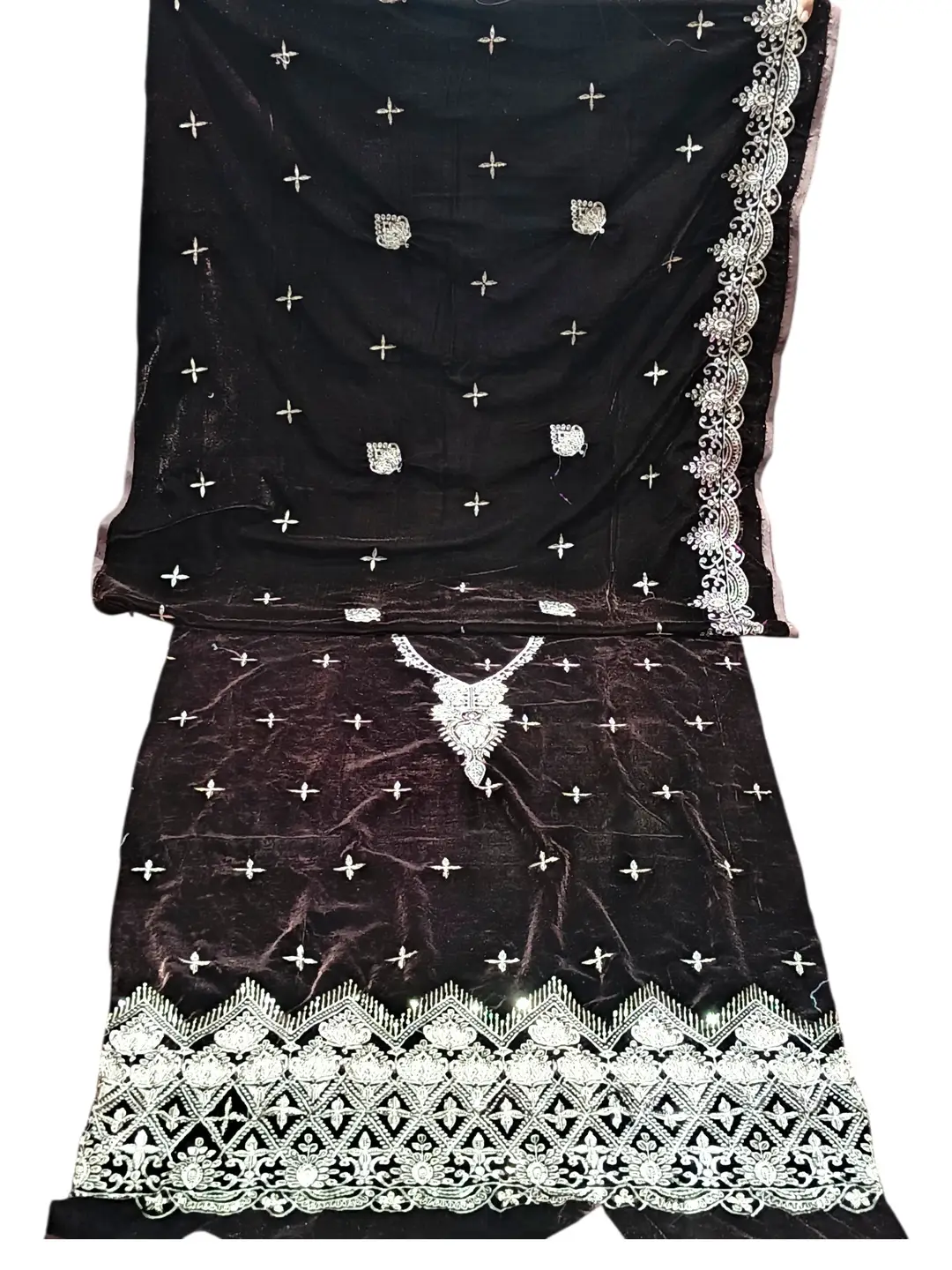 3 Pcs Women's Unstitched Sequins Embroidered Suit