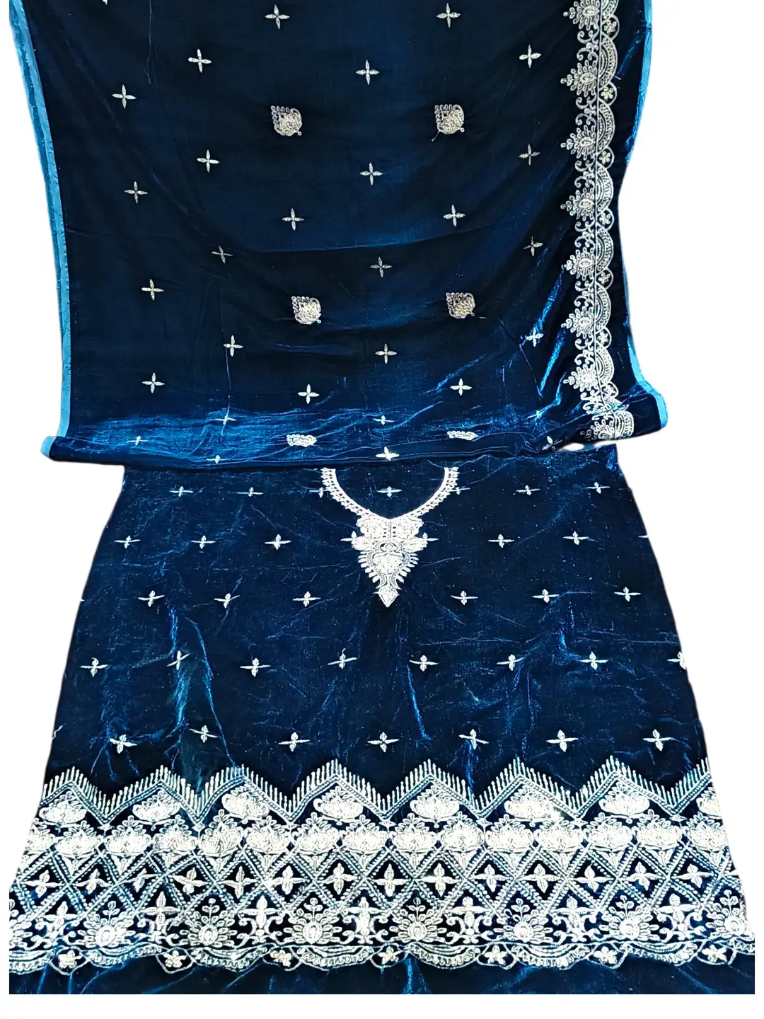 3 Pcs Women's Unstitched Sequins Embroidered Suit