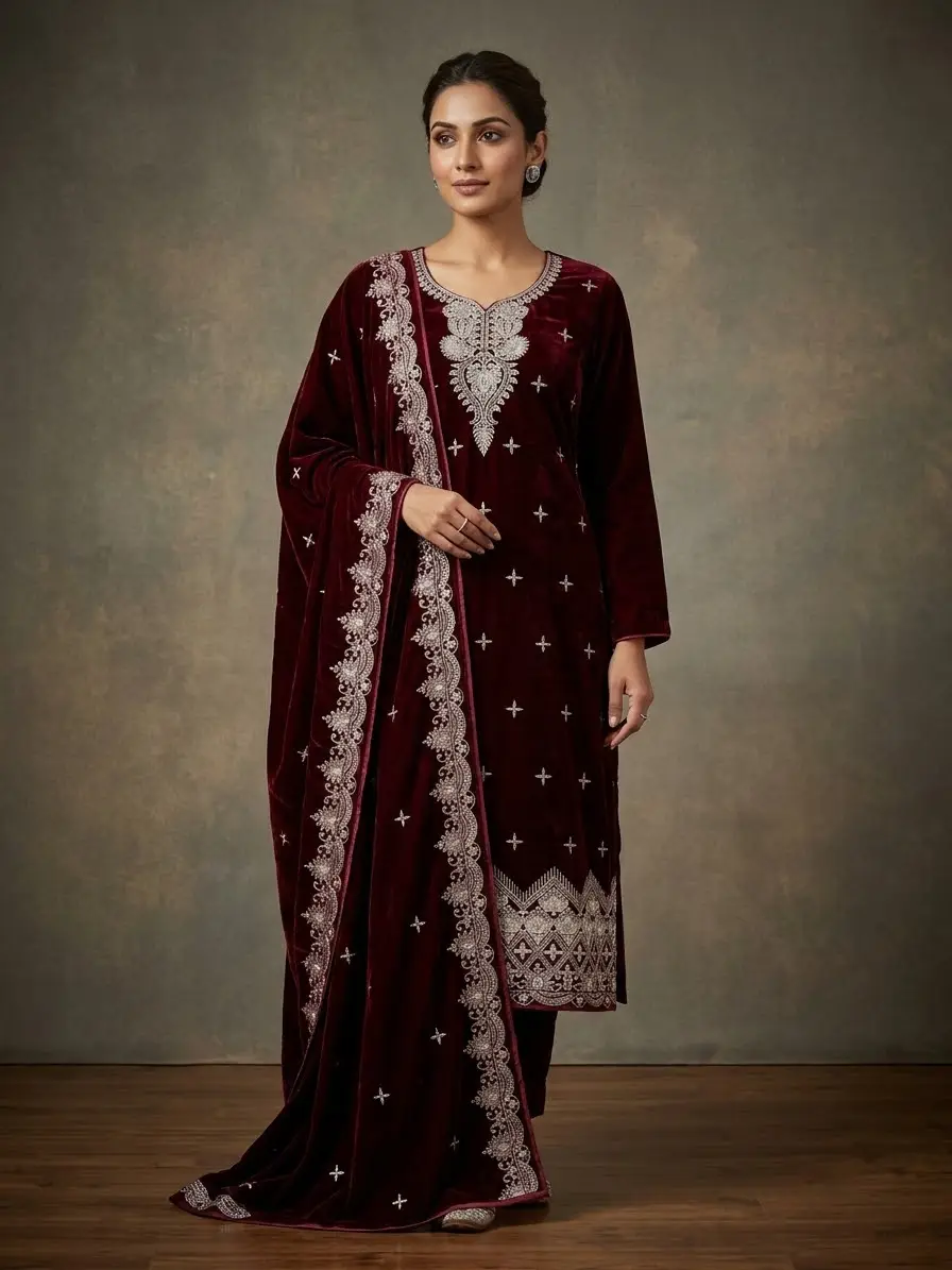 3 Pcs Women's Unstitched Sequins Embroidered Suit