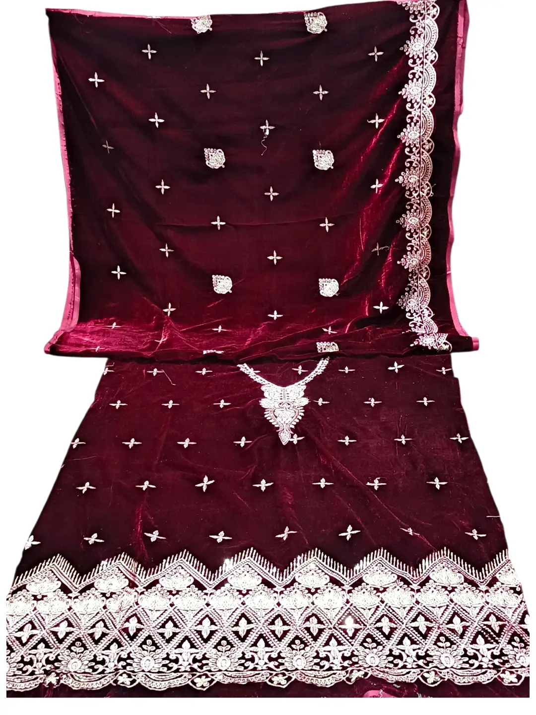 3 Pcs Women's Unstitched Sequins Embroidered Suit