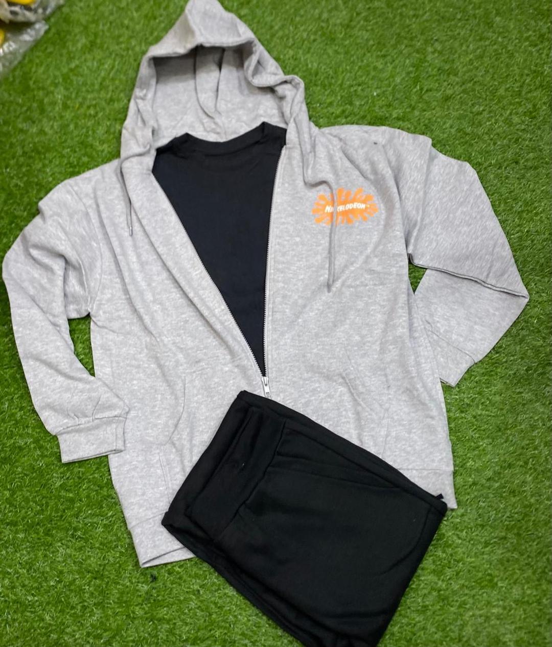 Men Fleece Zipper Track Suit Black 3Pc Winter Casual