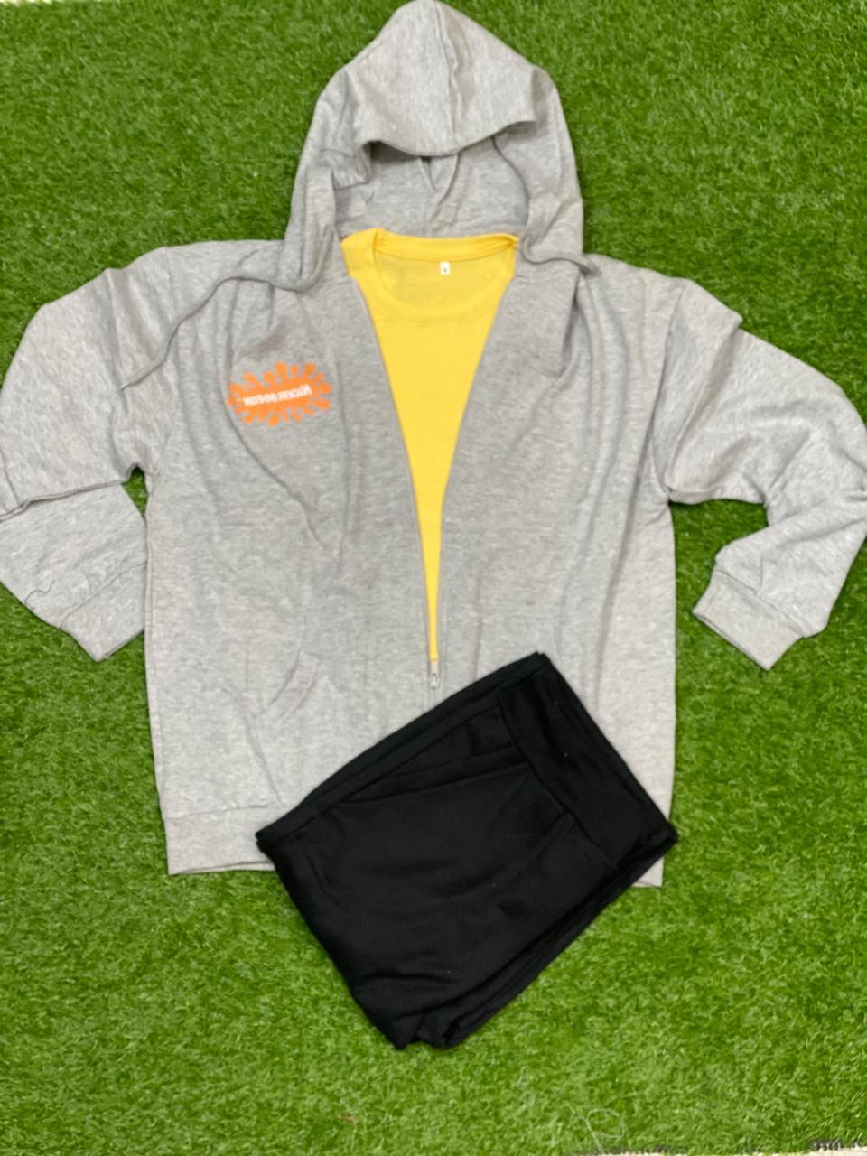 Men Fleece Track Suit Yellow Black Hoodie Set
