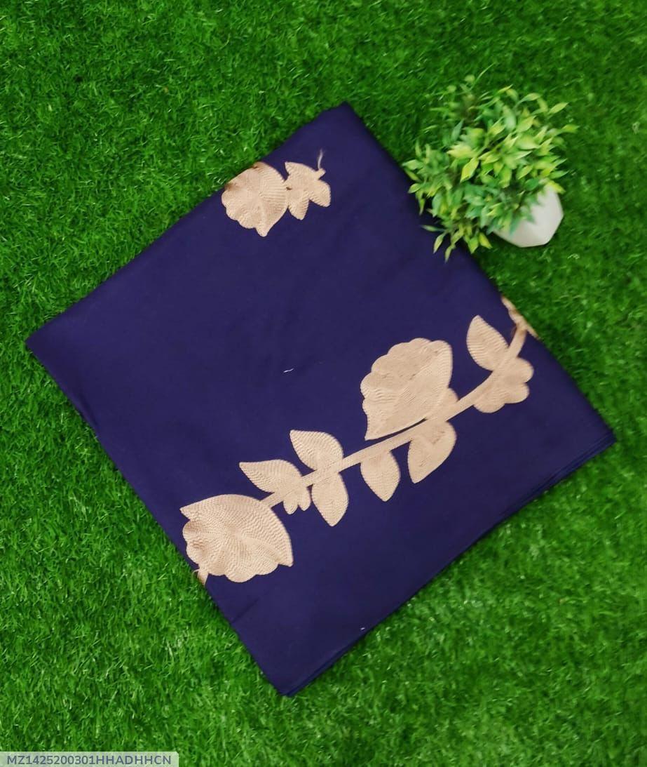 Navy Blue Linen Shawl with Golden Embroidery 90x56"