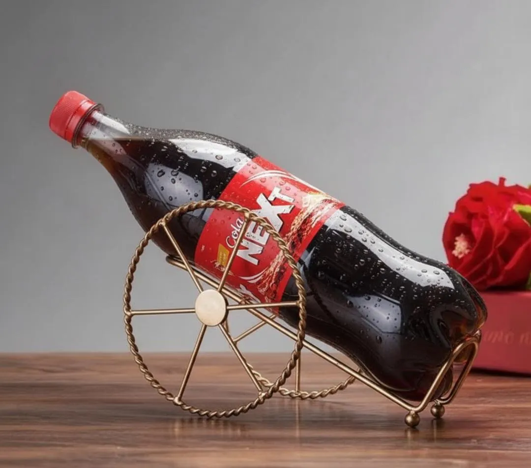 Golden Iron Bottle Stand 18cm Retro Wheel Design
