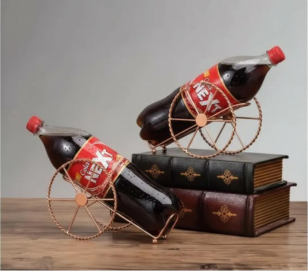 Golden Iron Bottle Stand 18cm Retro Wheel Design