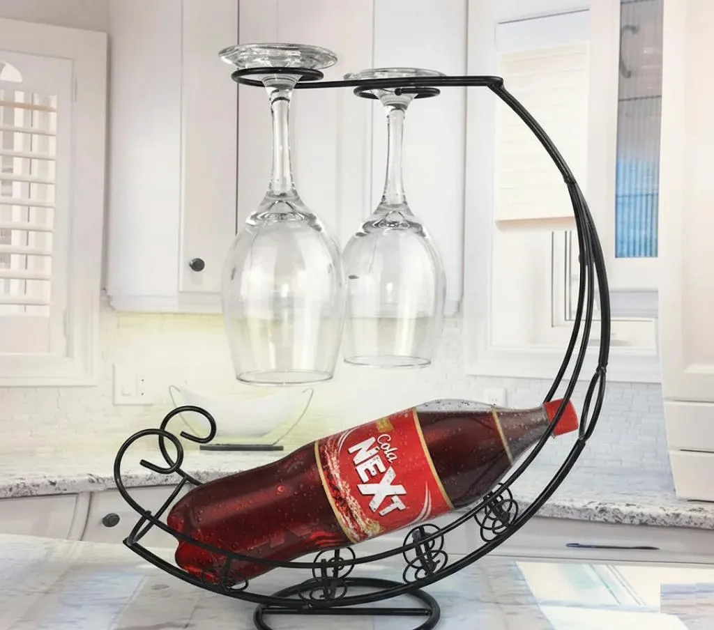 Golden Metal Glass & Bottle Holder for Home