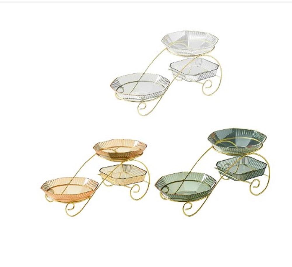 Elegant 3-Tier Glass Dessert Stand with Gold Metal Frame