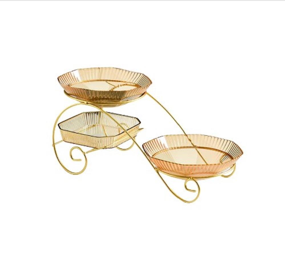 Elegant 3-Tier Glass Dessert Stand with Gold Metal Frame