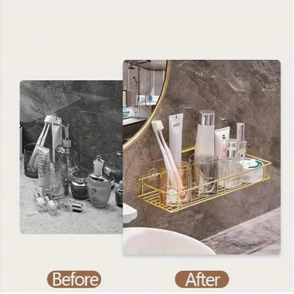 Golden Wall Mount Bathroom Rack Stainless Steel 30x20cm