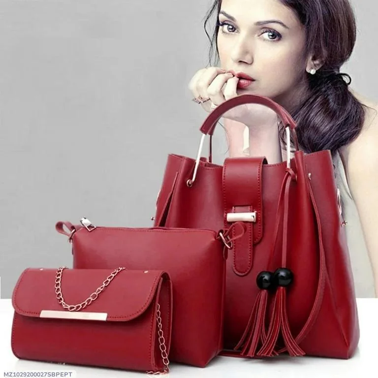 Maroon PU Leather 3-Piece Women's Handbag Set