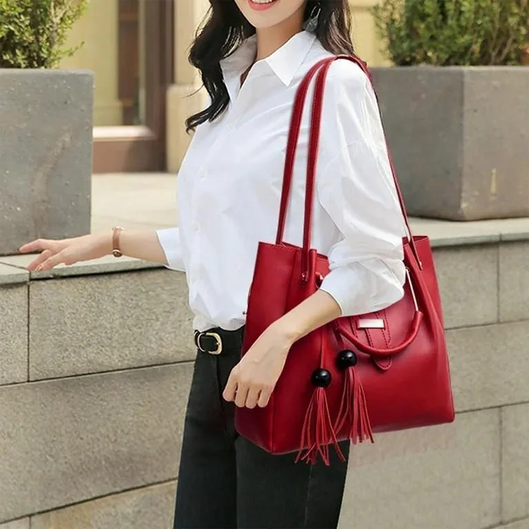 Maroon PU Leather 3-Piece Women's Handbag Set