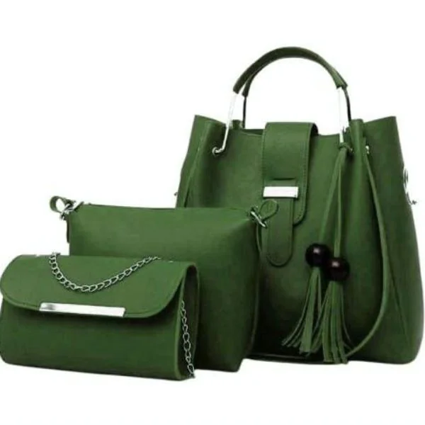 Dark Green Leather 3-Piece Women's Handbag Set