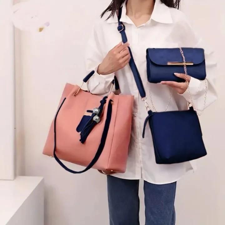 Stylish Women's PU Leather Hand Bag Set - 3 Pcs
