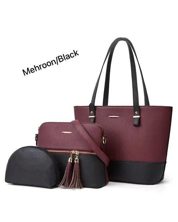 Women PU Leather 3-Piece Multicolor Handbag Set