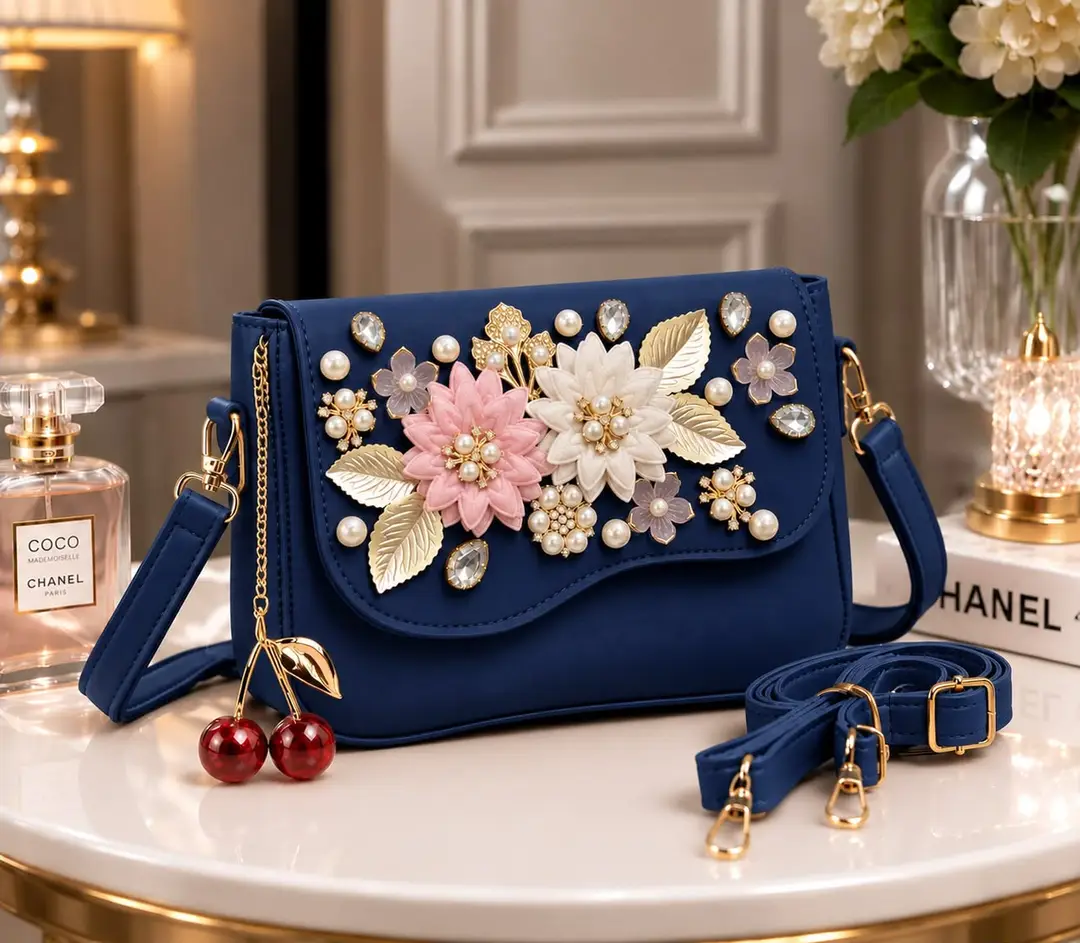 Women's Leather Embroidered Hand Bag Without Keychain