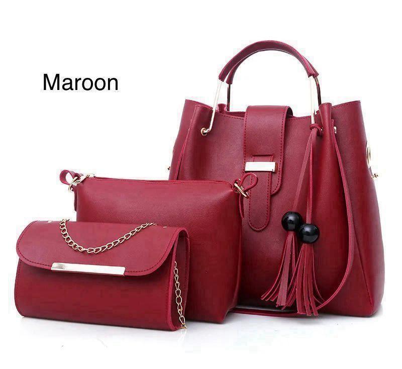 Premium Quality 3-Piece Black Leather Handbag Set for Women