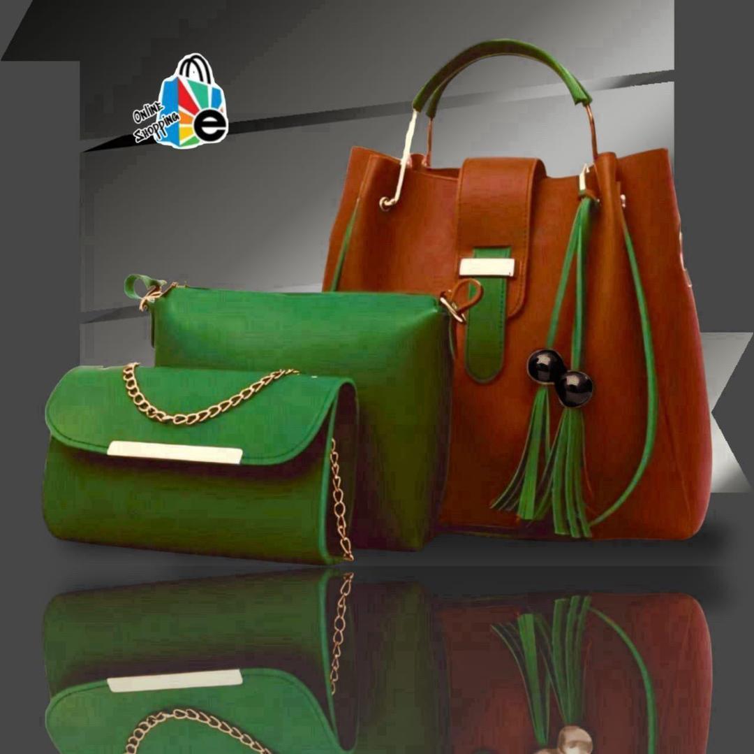 3-Piece Leather Handbag Set Maroon Black Tote Clutch